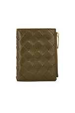 Bottega Veneta Small Intrecciato Bi-fold Wallet in Olive Oil & Gold, view 1, click to view large image.