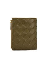 Bottega Veneta Small Intrecciato Bi-fold Wallet in Olive Oil & Gold, view 2, click to view large image.