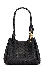 Bottega Veneta Small Andiamo Parachute Bag in Black & Muse Brass, view 3, click to view large image.