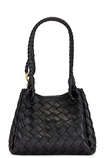 Bottega Veneta Small Andiamo Parachute Bag in Black & Muse Brass, view 4, click to view large image.