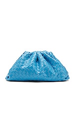 Bottega Veneta The Pouch Clutch in Swimming Pool & Silver, view 1, click to view large image.