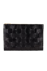 Bottega Veneta Large Cassette Flat Pouch in Black & Gold, view 1, click to view large image.