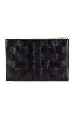 Bottega Veneta Large Cassette Flat Pouch in Black & Gold, view 3, click to view large image.