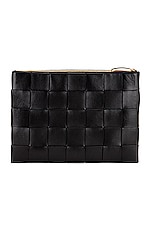 Bottega Veneta Small The Cassette Flat Pouch in Black & Gold, view 3, click to view large image.