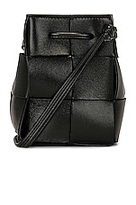 Bottega Veneta Mini Cassette Bucket Bag in Black & Gold, view 1, click to view large image.