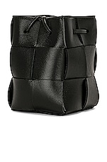 Bottega Veneta Mini Cassette Bucket Bag in Black & Gold, view 4, click to view large image.