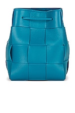 Bottega Veneta Small Cassette Bucket Bag in Blueprint & Gold, view 4, click to view large image.