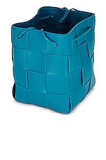 Bottega Veneta Small Cassette Bucket Bag in Blueprint & Gold, view 6, click to view large image.