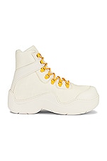 Bottega Veneta Puddle Bomber Boots in String & Egg Yolk, view 1, click to view large image.