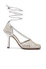 Bottega Veneta Stretch Metallic Leather Sandals in Silver, view 1, click to view large image.