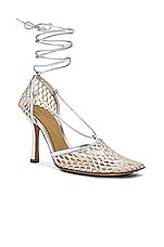 Bottega Veneta Stretch Metallic Leather Sandals in Silver, view 2, click to view large image.
