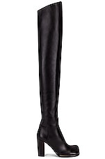 Bottega Veneta Leather Thigh High Boots in Black, view 1, click to view large image.