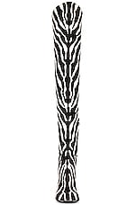 Bottega Veneta Leather Thigh High Boots in White & Zebra, view 4, click to view large image.