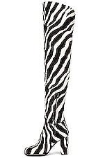 Bottega Veneta Leather Thigh High Boots in White & Zebra, view 5, click to view large image.