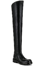 Bottega Veneta Leather Thigh High Boots in Black, view 2, click to view large image.