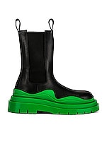 Bottega Veneta Tire Chelsea Boots in Black & Green, view 1, click to view large image.