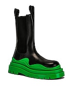 Bottega Veneta Tire Chelsea Boots in Black & Green, view 2, click to view large image.