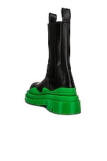 Bottega Veneta Tire Chelsea Boots in Black & Green, view 3, click to view large image.