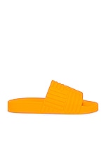 Bottega Veneta Slider Intreccio Slide Sandals in Tangerine, view 1, click to view large image.