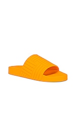 Bottega Veneta Slider Intreccio Slide Sandals in Tangerine, view 2, click to view large image.