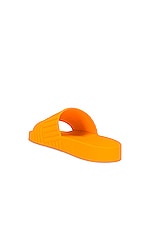 Bottega Veneta Slider Intreccio Slide Sandals in Tangerine, view 3, click to view large image.