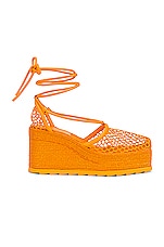 Bottega Veneta Stretch Lace Up Espadrilles in Tangerine, view 1, click to view large image.