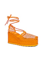 Bottega Veneta Stretch Lace Up Espadrilles in Tangerine, view 2, click to view large image.