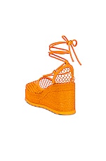 Bottega Veneta Stretch Lace Up Espadrilles in Tangerine, view 3, click to view large image.