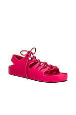 Bottega Veneta Jelly Lace Up Sandals in Cranberry, view 2, click to view large image.