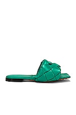 Bottega Veneta Lido Flat Sandals in Acid Turquoise, view 1, click to view large image.