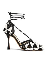 Bottega Veneta Stretch Lace Up Sandals in String & Black, view 1, click to view large image.