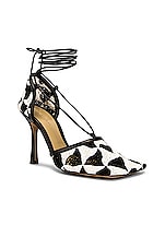 Bottega Veneta Stretch Lace Up Sandals in String & Black, view 2, click to view large image.
