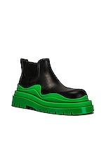 Bottega Veneta Tire Chelsea Ankle Boots in Black & Green, view 2, click to view large image.