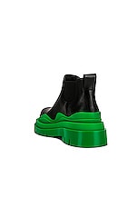 Bottega Veneta Tire Chelsea Ankle Boots in Black & Green, view 3, click to view large image.