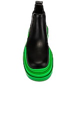 Bottega Veneta Tire Chelsea Ankle Boots in Black & Green, view 4, click to view large image.