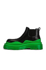 Bottega Veneta Tire Chelsea Ankle Boots in Black & Green, view 5, click to view large image.