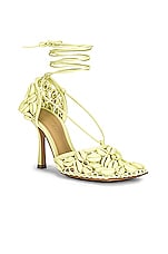 Bottega Veneta Stretch Lace Up Sandals in Lemon Washed, view 2, click to view large image.