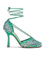 Bottega Veneta Stretch Lace-Up Sandals in Acid Turquoise, view 1, click to view large image.