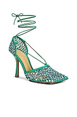 Bottega Veneta Stretch Lace-Up Sandals in Acid Turquoise, view 2, click to view large image.