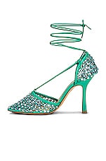 Bottega Veneta Stretch Lace-Up Sandals in Acid Turquoise, view 5, click to view large image.