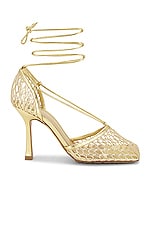 Bottega Veneta Stretch Lace-Up Sandals in Gold, view 1, click to view large image.