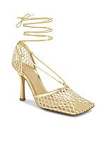 Bottega Veneta Stretch Lace-Up Sandals in Gold, view 2, click to view large image.