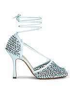 Bottega Veneta Web Sparkle Stretch Lace Up Sandals in Pale Blue, view 1, click to view large image.