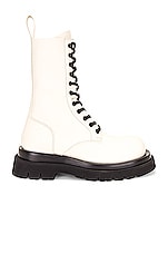 Bottega Veneta Lug Lace Up Boots in Sea Salt & Black, view 1, click to view large image.