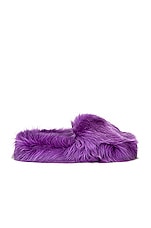 Bottega Veneta Shearling Resort Slides in Purple, view 1, click to view large image.