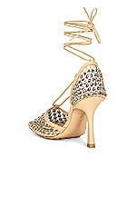 Bottega Veneta Sparkle Stretch Lace-Up Sandals in Cane Sugar, view 3, click to view large image.