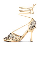 Bottega Veneta Sparkle Stretch Lace-Up Sandals in Cane Sugar, view 5, click to view large image.