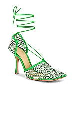 Bottega Veneta Sparkle Stretch Lace-Up Sandals in Parakeet, view 2, click to view large image.