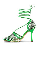 Bottega Veneta Sparkle Stretch Lace-Up Sandals in Parakeet, view 5, click to view large image.