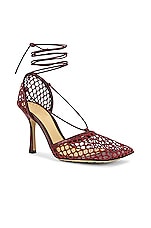 Bottega Veneta Web Stretch Lace Up Sandals in Cherry, view 2, click to view large image.